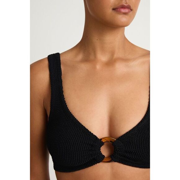 Hunza G Womens Black Crinkle Stretchy Nadine Seersucker Bikini Set One Size NWOT - Picture 3 of 8